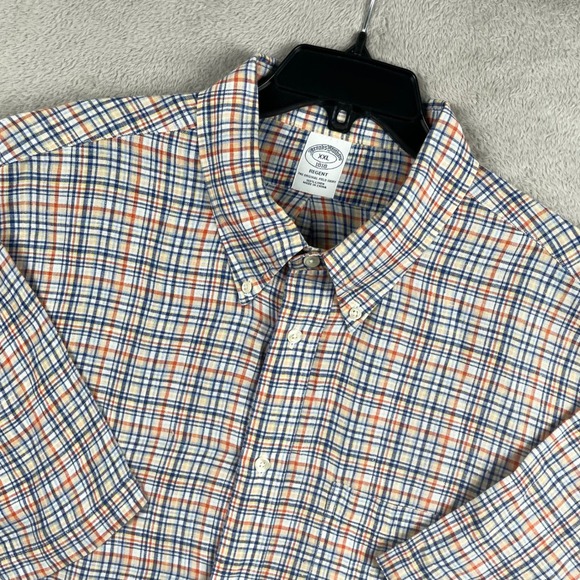 Brooks Brothers Other - Brooks Brothers Shirt Men 2XL Blue Orange Plaid 100% Linen Short Sleeve Button